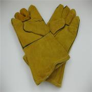 廠(chǎng)家低價(jià)直銷(xiāo) 高檔耐用黃色電焊工手套 雙層加厚焊工手套批發(fā)